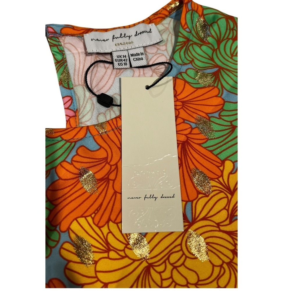 NWT Never Fully Dressed Floral Alaia Maxi Dress Gold Foil Multi Color US 10 - Picture 13 of 16